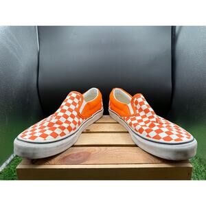 Men’s VANS Classic Slip-On Orange Checkerboard Sneakers – Size 12